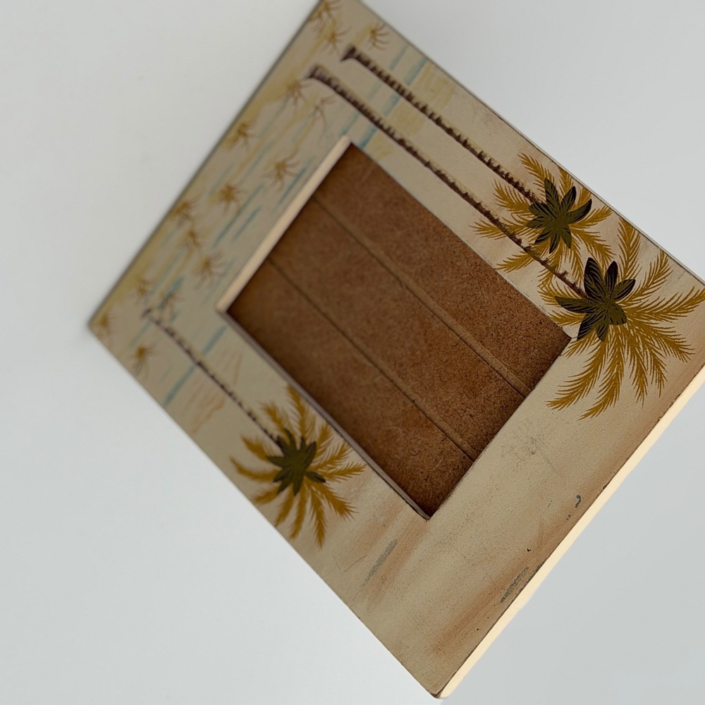Vintage Tropical Palm Tree Wooden Square Picture Frame Beach Coastal Decor 6.5in